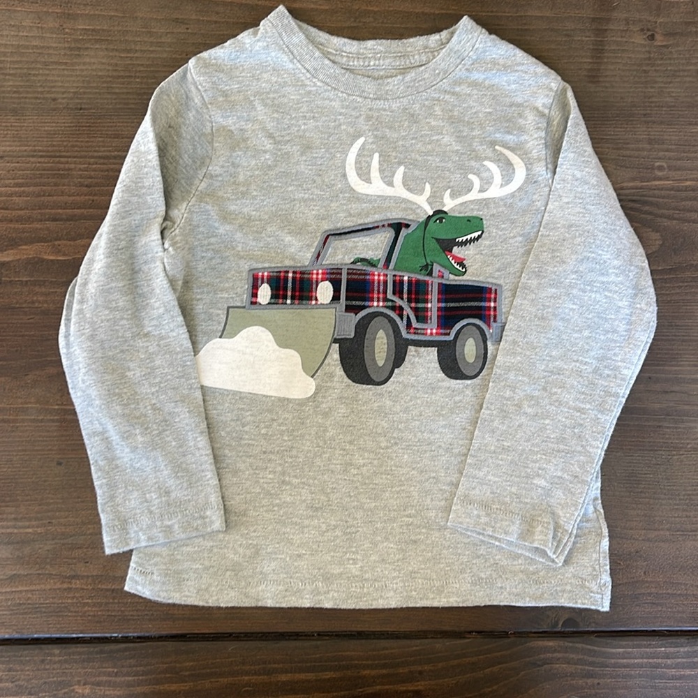 Gap Boys Dino Christmas Long Sleeved T-Shirt Size 4 - Picture 2 of 5